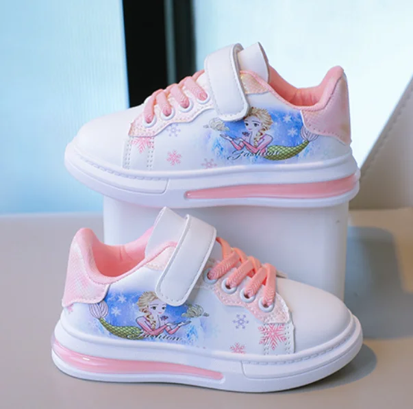 Disney The Little Mermaid Sport Shoes Cartoon Girls Tennis Shoes Kids Casual Sneakers Children White Mermaid Board Shoes