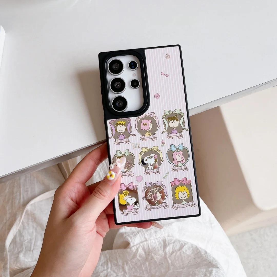 Luxo dos desenhos animados anime snoopy espelho caso de telefone para samsung galaxy s22 ultra s24 s25 s23 plus à prova de choque pára-choques capa traseira