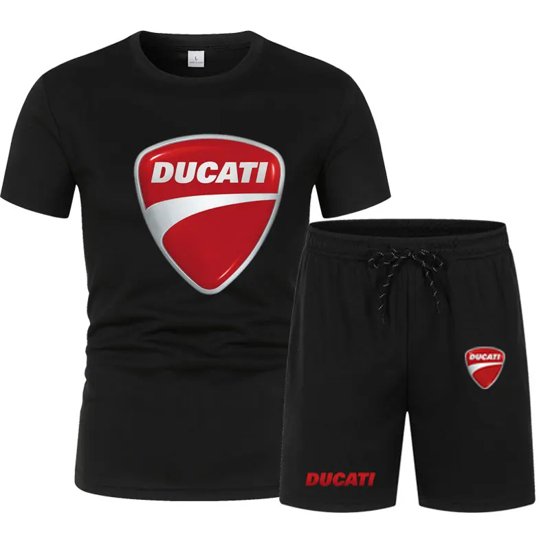 men's sets Summer motorcycle brand DUCATI printed top short sleeve men's T-shirt + sports shorts jogging beach men's clothing view 2