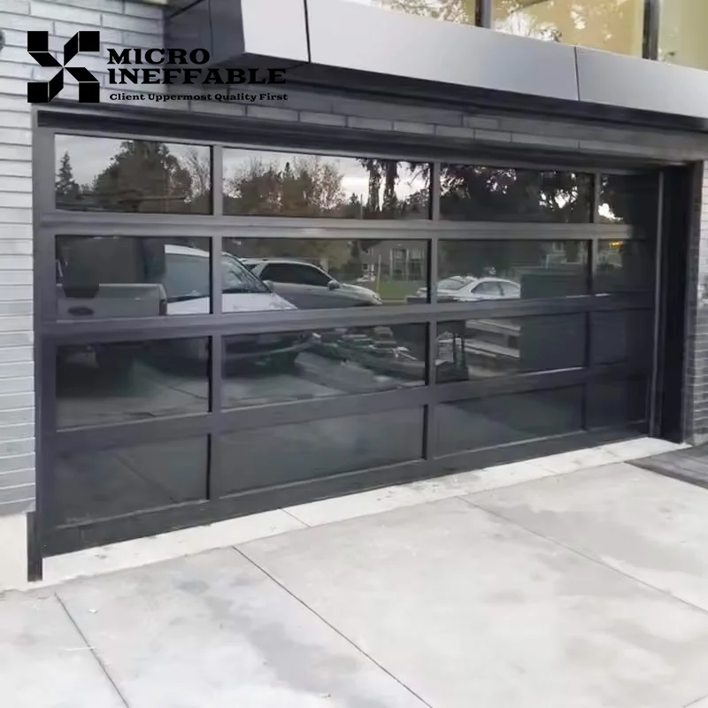 Modern Design Security Automatic Insulated  Garage Door Black Glass Sectional Overhead Garage Door