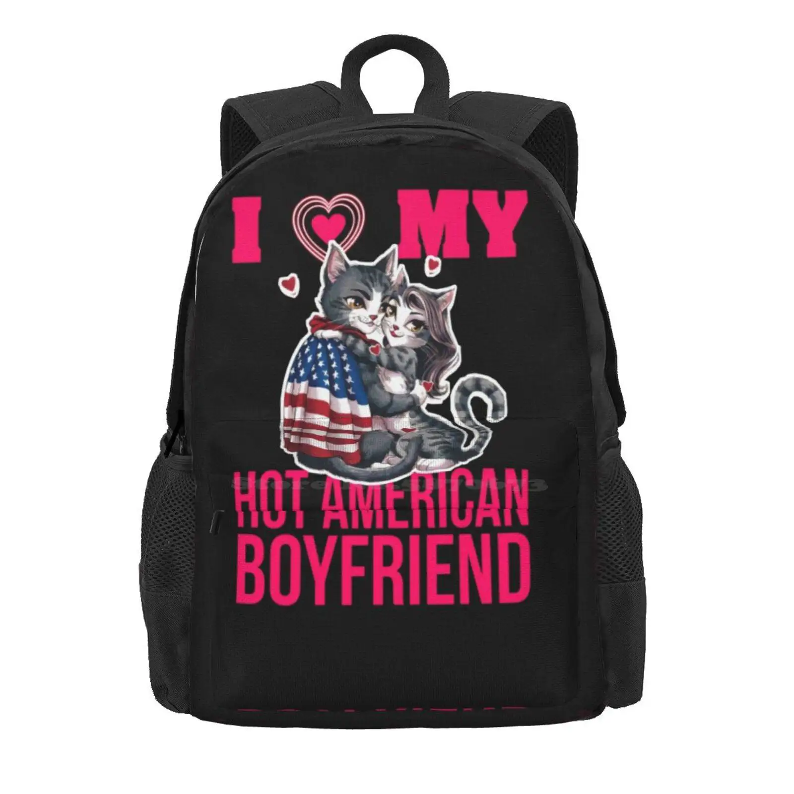 I Love My American Boyfriend - Cute Cat Couple Hot Sale Schoolbag Backpack Fashion Bags I Love My Boyfriend I Love My American