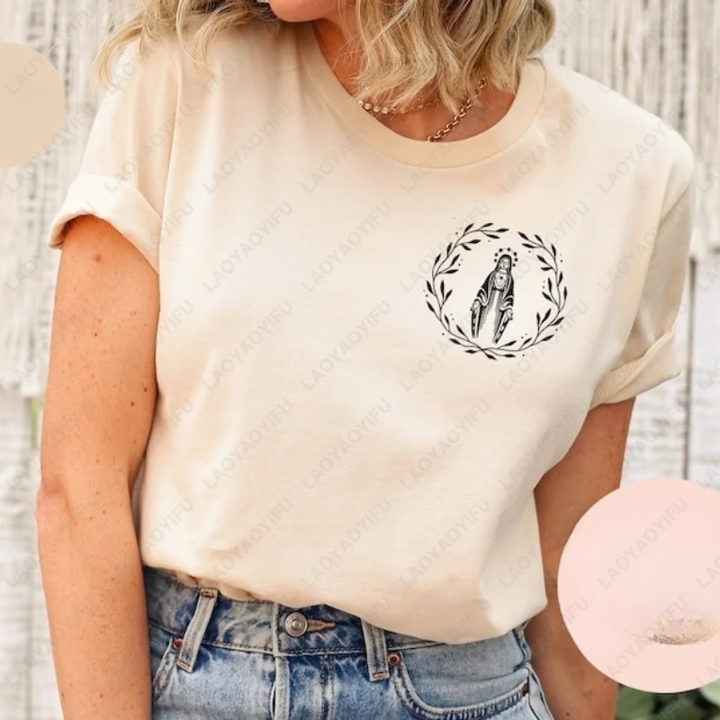 Nuestra Señora de Lourdes, ropa estética cristiana católica, ropa, camisetas novedosas creativas de la Sagrada Familia, par de camisetas de algodón para hombres y mujeres