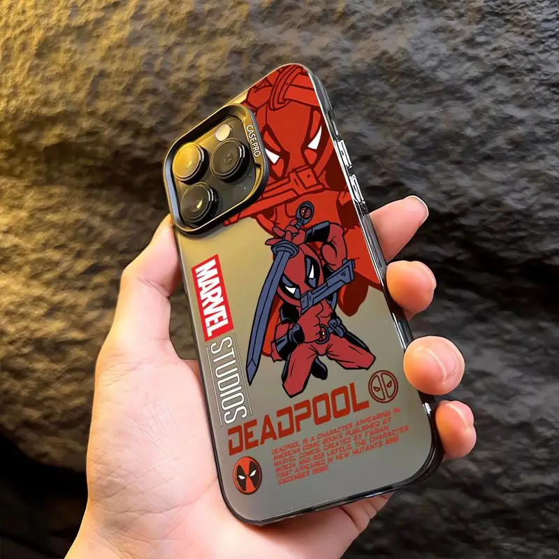 Marvel Spiderman Deadpool Matte Phone Case for Apple iPhone 15 pro Max 14 13 pro 12 11 15plus 14plus Colored Silver Back Cover