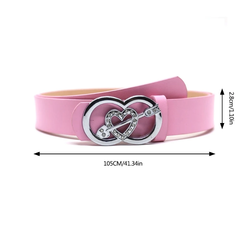 Adjust Length PU Belt Through Heart Buckle Waist Belt Teen Girl Waist Belt Dropshipping