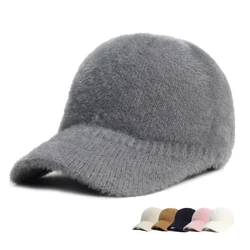 Gorra de béisbol esponjosa para hombre, gorro de punto cálido, Color sólido, informal, elegante, peludo, 2023