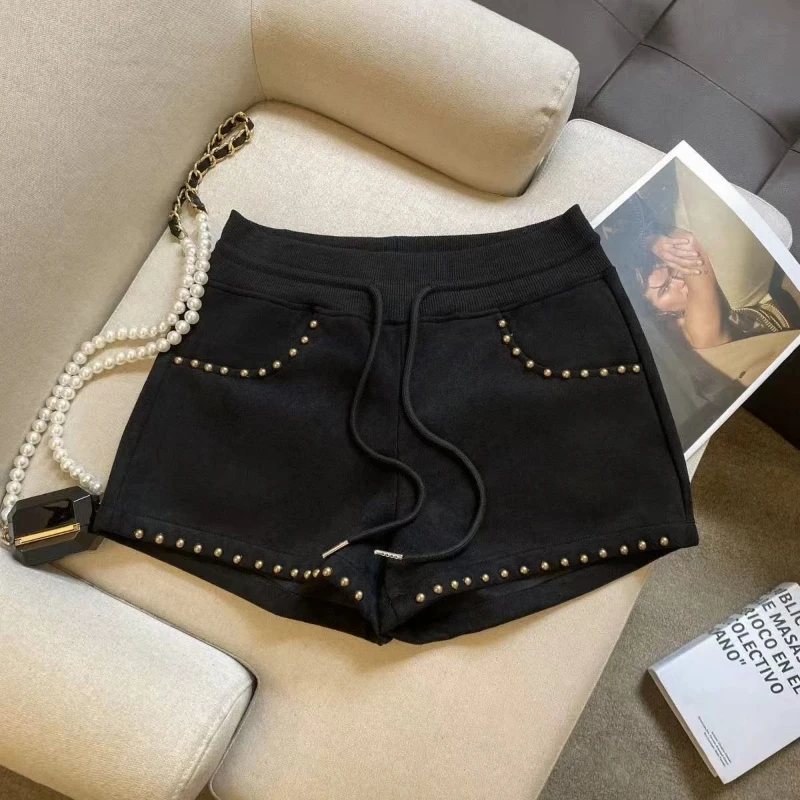 Damskie szorty z elastyczną gumką w pasie, modne, uniwersalne, w stylu koreańskim, na wiosnę i jesień, o kroju litery A, idealne do noszenia na co dzień.