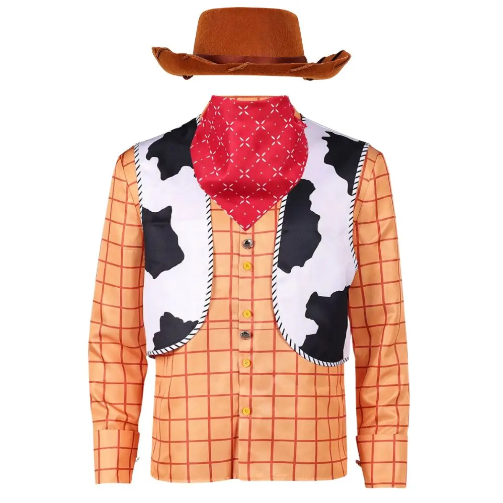 Woody Cosplay Costume Adult Men Long Sleeve Shirts Hat Cap Scraf Disguise Roleplay Fantasia Outfit Halloween Carnival Party Suit view 2