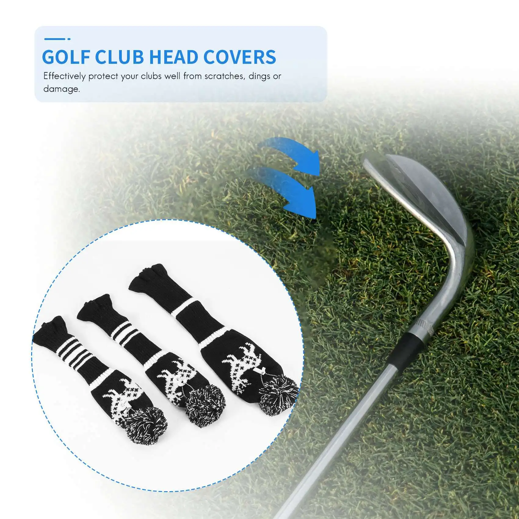 Golf Clubs 3 Pcs/Set Knitted Hybrid UT Driver Fairway Wood Golf Head Covers 1 3 5 Wood Headcover