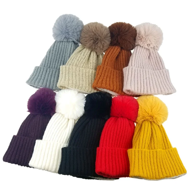 Korean Style Autumn and Winter Children's Warm Velvet Padded Thickened Wool Hat Girls' Ear Protection Fur Ball Sleeve Cap Childr