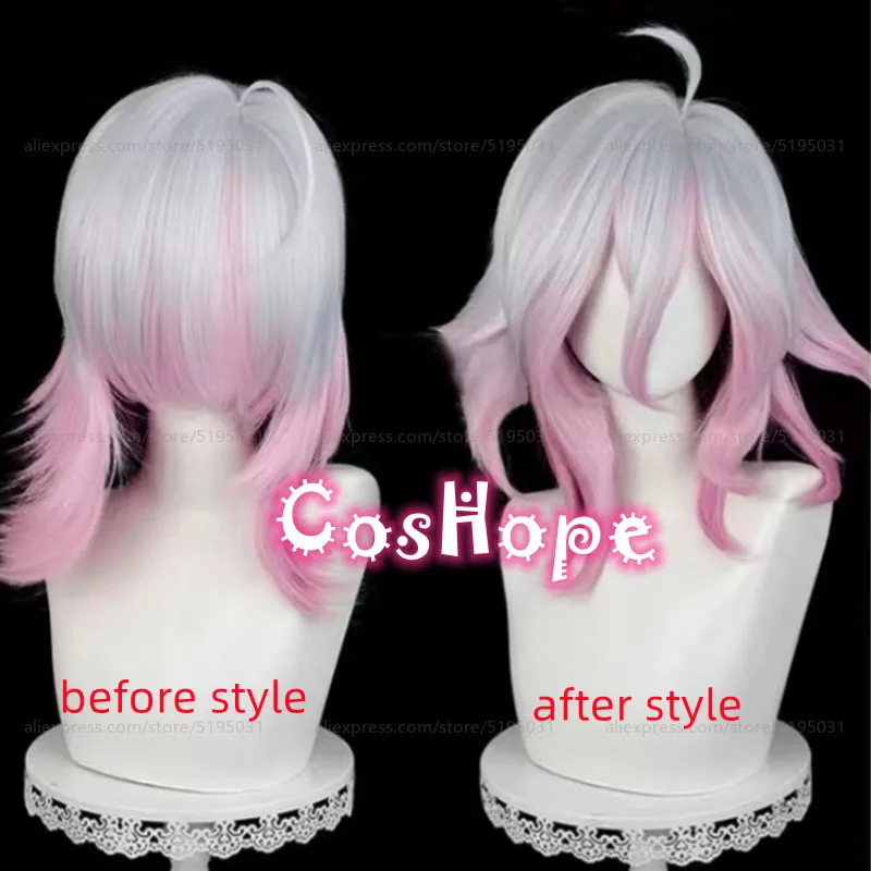 LOL Briar Cosplay Wig 42cm Medium Long Hair Silver White Gradient Pink Wig Cosplay Anime Wigs Heat Resistant Synthetic Wigs