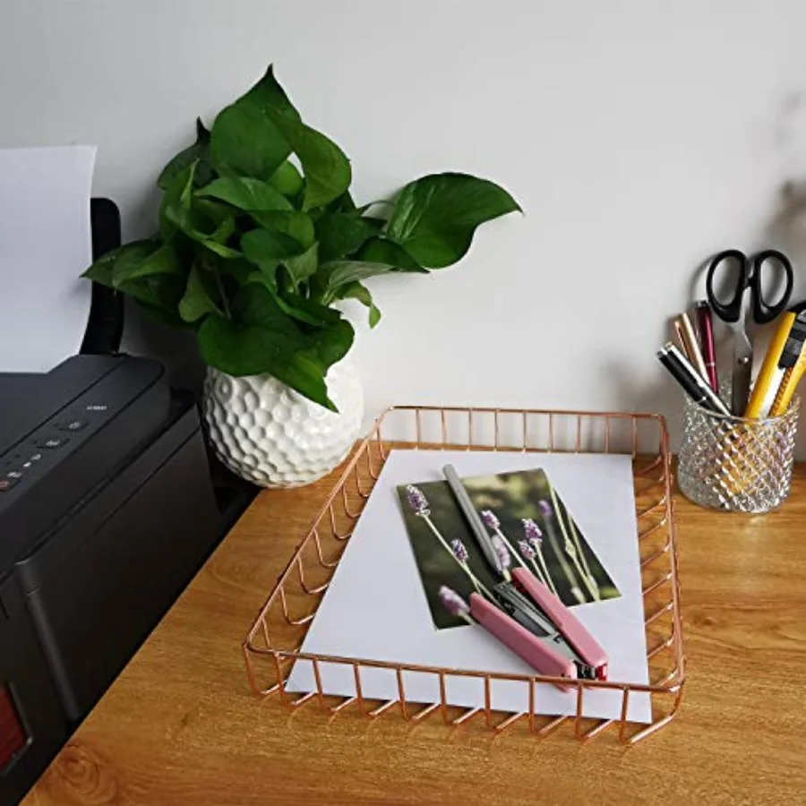 Bureaublad Draad Metaal Lettermap Organizer Afmeting 12,2 x 9,5 x 1,9 Roségoud