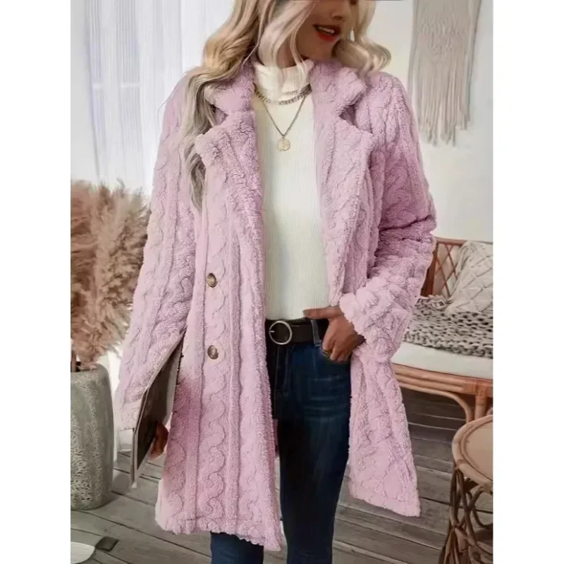 Otoño Invierno mujer elegante Color sólido abrigo con solapa peluda cálido Casual suave chaqueta con cremallera abrigo de felpa prendas de vestir mullidas para mujer