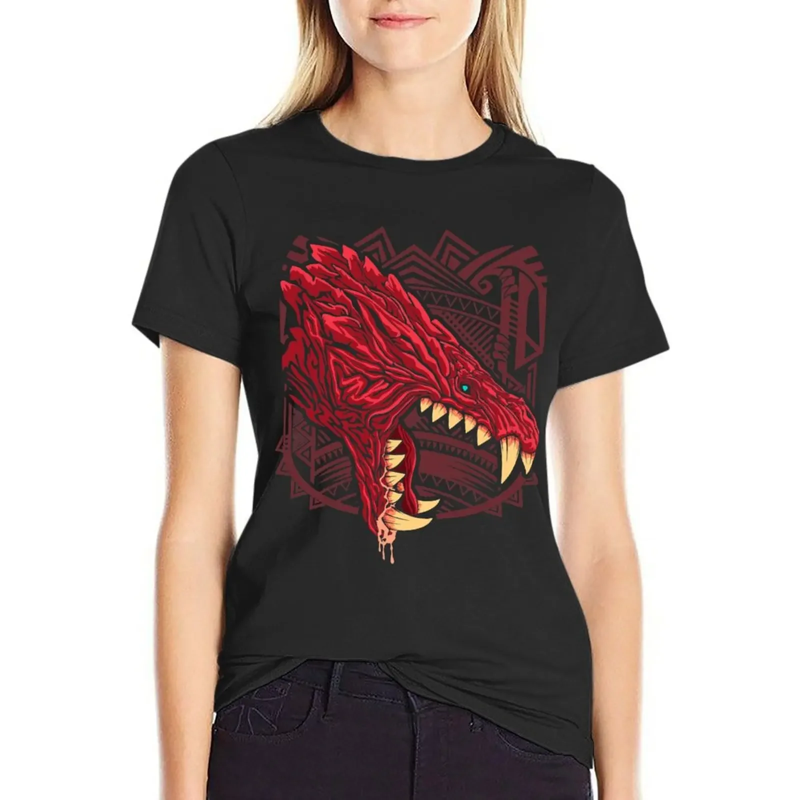 Odogaron MHW head side T-Shirt korean fashion Blouse Women's cotton t-shirt