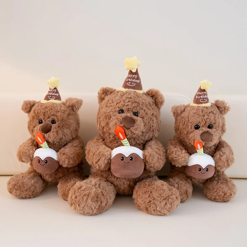 40/50cm brown birthday bear with birthday hat Birthday gift and all kinds of holiday boys and girls will love