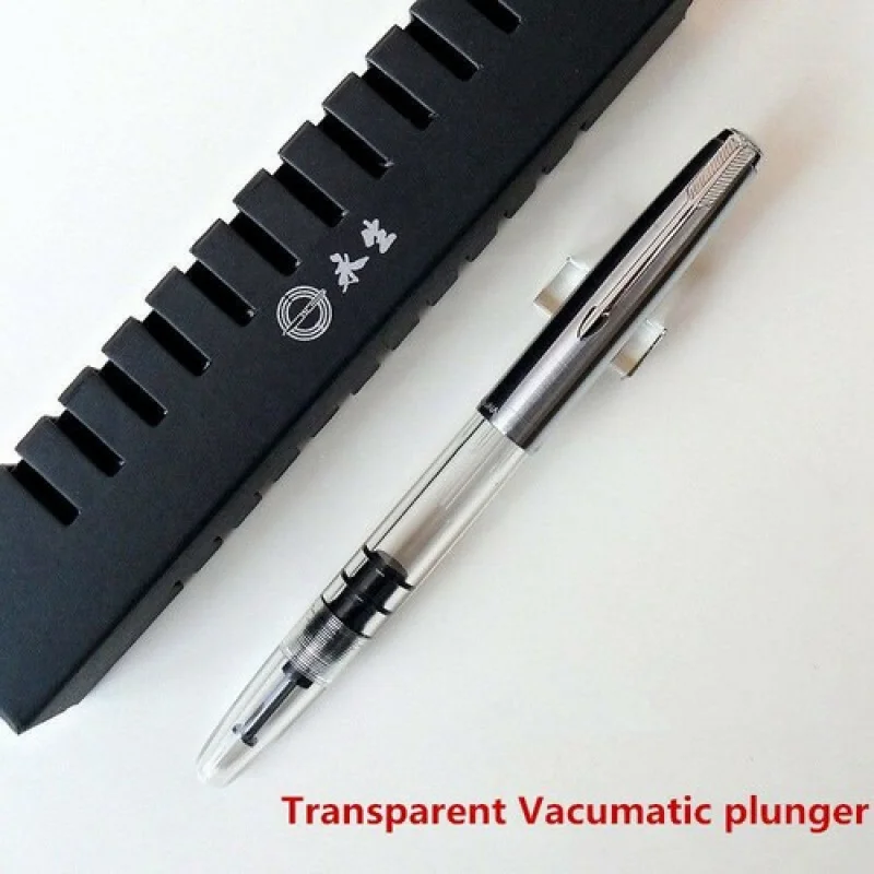 A+ Wing Sung 601 Transparent Resin Vacumatic Fountain Pen Piston 0.5mm Nib Writing