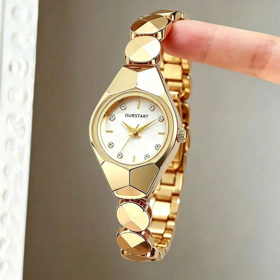 1pc Women's Round Gold Quartz Watch, Scratch-Resistant Stainless Steel Case, Elegant Minimalist Design, Fashion Business Luxury