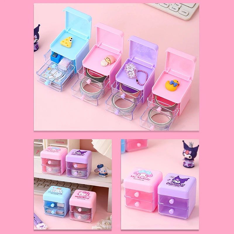 Anime New Kitty Mymelody Cinnamoroll Multifunctional Desktop Storage Box Jewelry Stationery Household Kawaii Gift