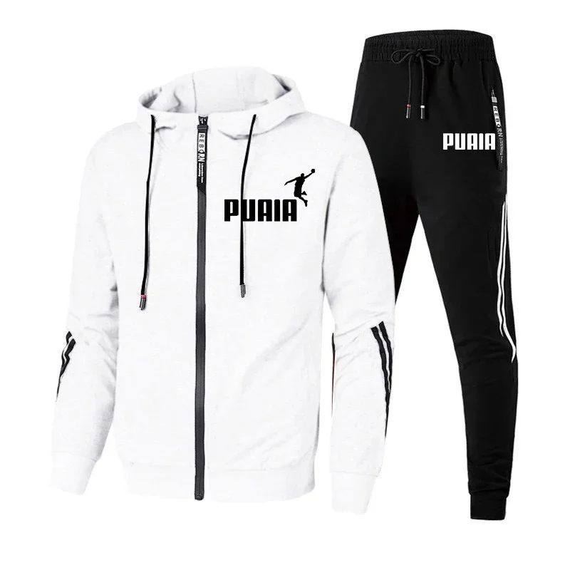 Spring Fall Men\'s Zip Suit Fashion Hoodies Sweatpants 2 Piece Casual Printed Hoodies Sweatshirt Sweatpants Jogging Fitness Pants