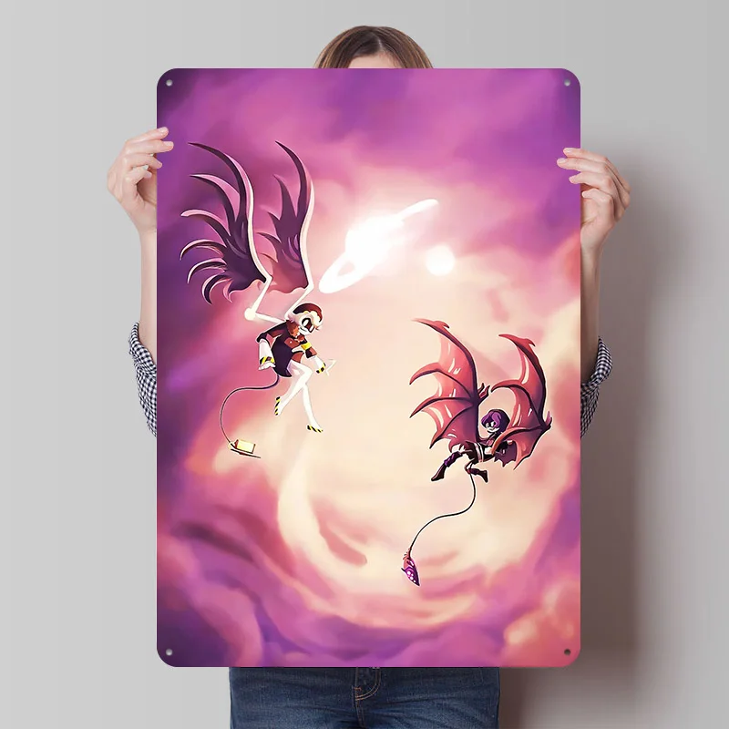 

Постер с изображением двух крылатых фигур на космическом небе, индивидуальный ретро-декор для стен, винтажные металлические таблички для офиса, дома, интерьера