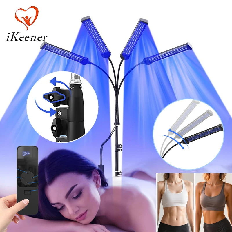 Tanning Lamp Solarium 60W 432PCS 460nm 490nm Blue Light Therapy 4 Heads Foldable Adjustable Stand Face Tanner Skin Tanning Light