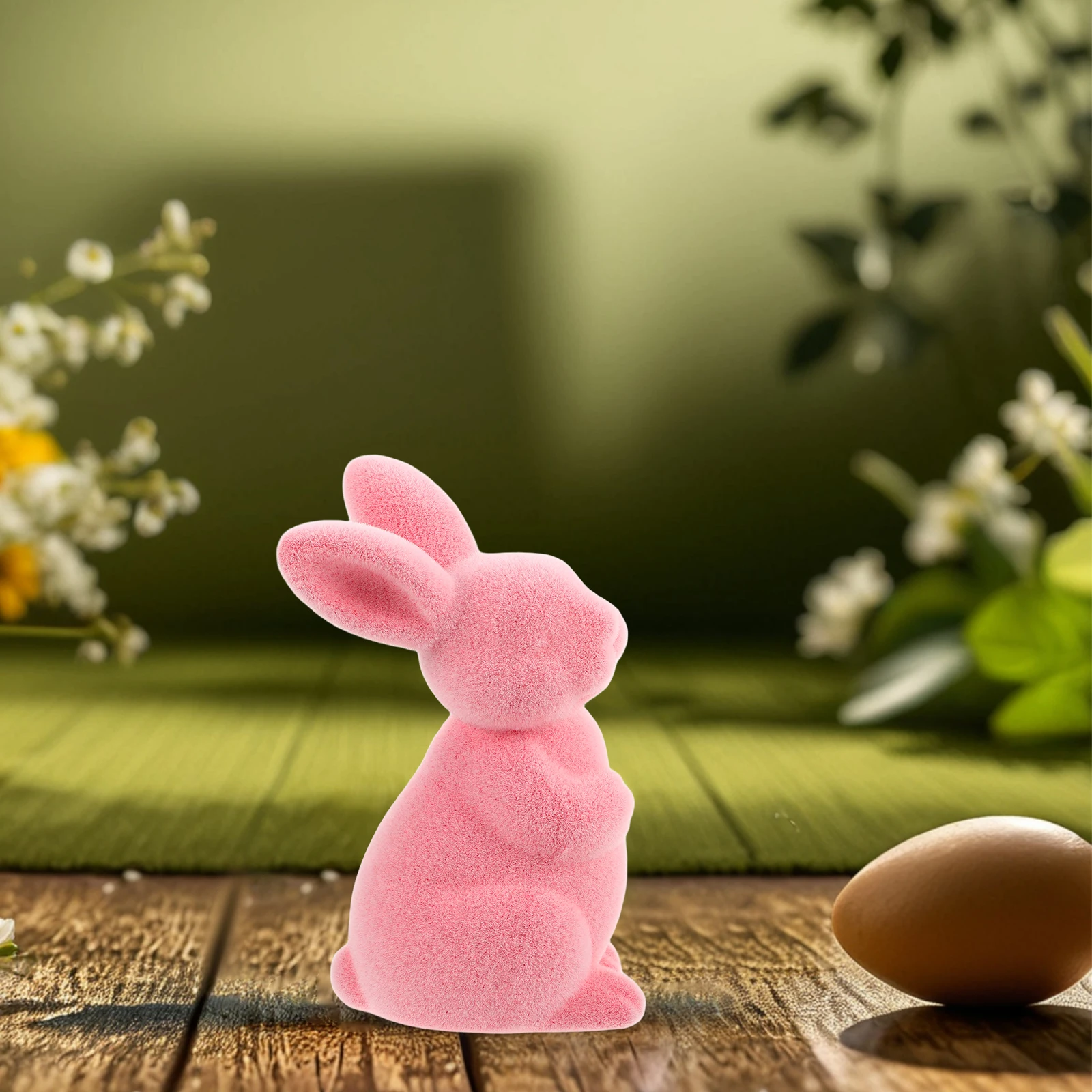 

Easter Pink Flocked Bunny Realistic Rabbit Garden Statue Outdoor Lawn Ornament Spring Party Centerpieces Decor