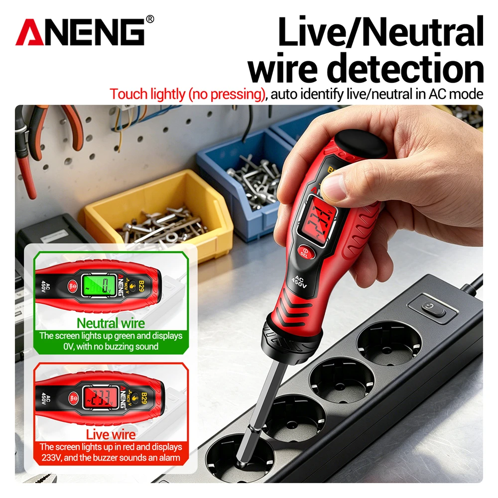 Digital Voltage Tester Pen Double Head Screwdriver ANENG B29 Smart 450V AC Voltage LED Light Non-contact Repair Detector Tools