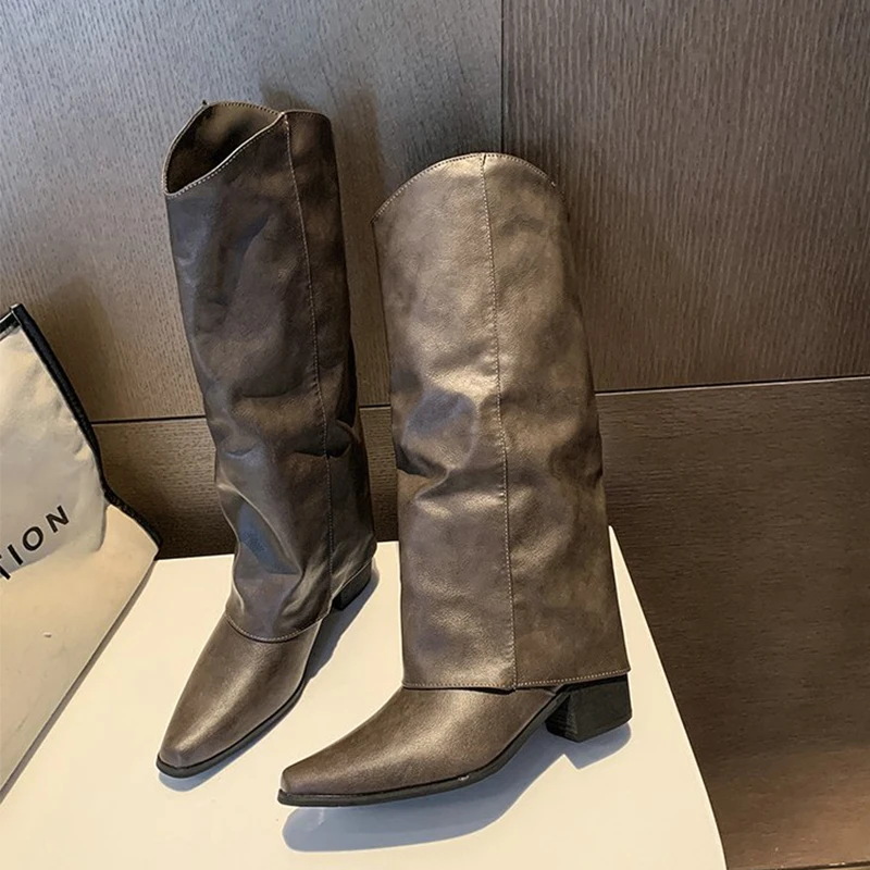 

Сапоги до колена, женская обувь на высоком каблуке, зимние теплые высокие сапоги, женская мода, модельные кожаные туфли 2025 года, ботинки челси Mujer Zapatos