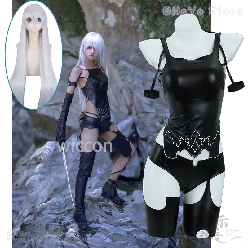 Anime Game Niel:Automataa YoRHa Cosplay No.2 Costume A2 Wig Black PU Tops Shorts Woman Sexy Carnival Halloween Party Suit Lolita