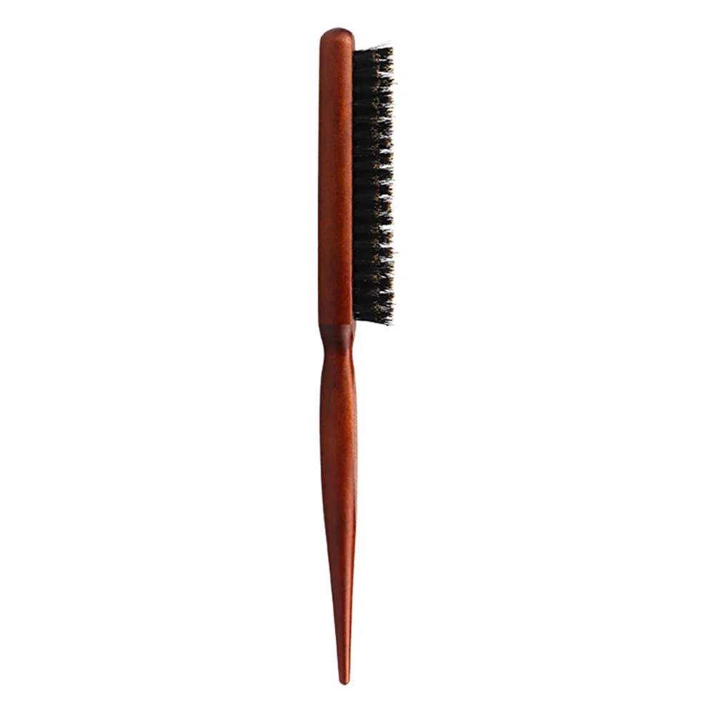 1pc Wave Curling Comb Brown 3-Row Bristle Teasing Brush For Styling Salon Tool Hairbrush Rat Tail Wooden Handle