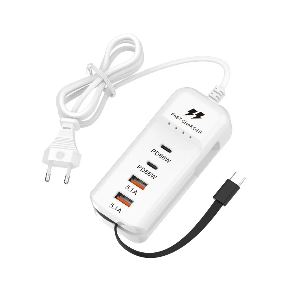 66 W 4 Ports PD Typ C Schnellladegerät Schneller USB-Hub-Adapter EU US UK Steckdose Verlängerung Typ C Kabel Schnellladegerät