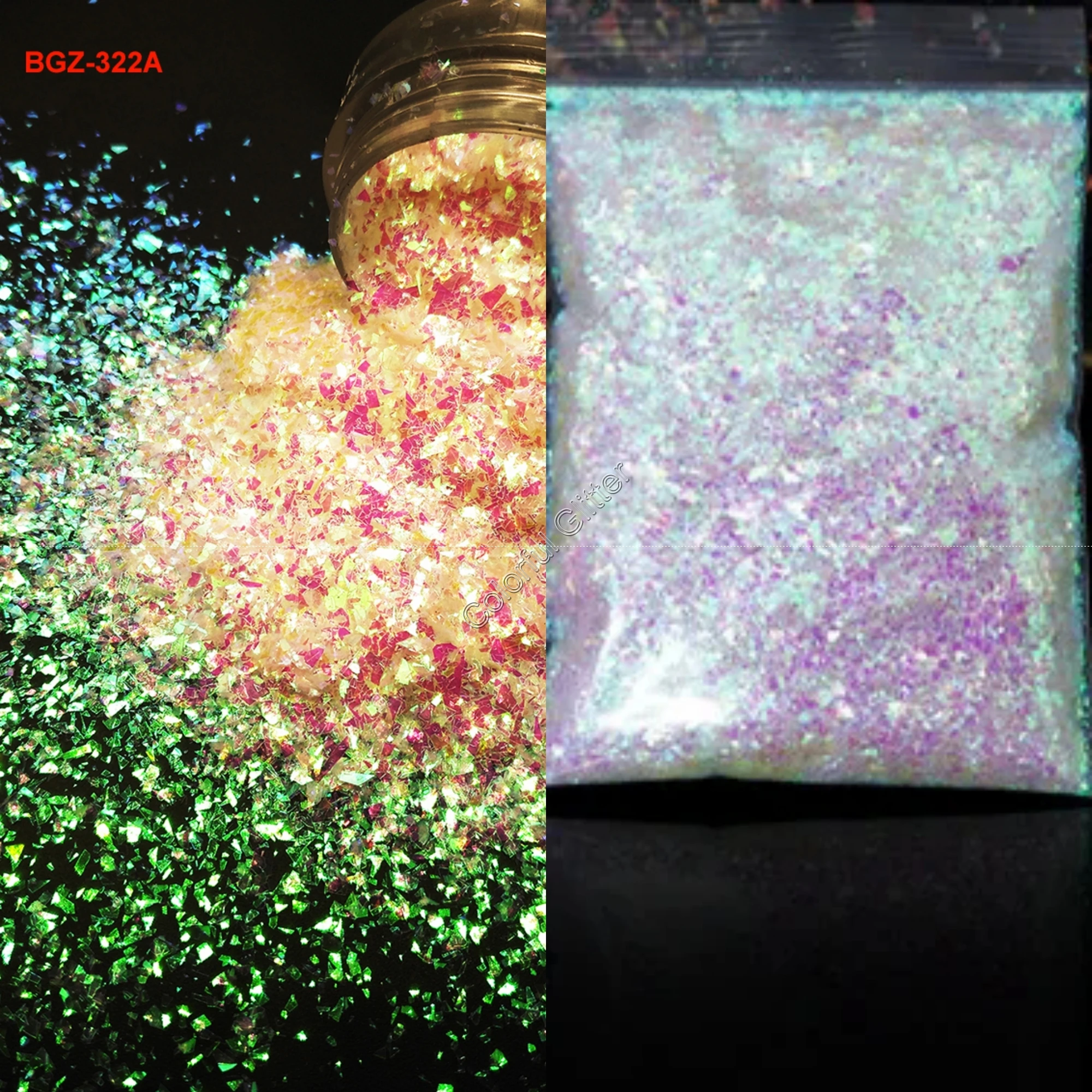 4Color-10G Iridescent White Irregular Flake Chunky Glitter Sparkling Luster Shape Nail Art for Craft Deco Makeup Facepaint DIY