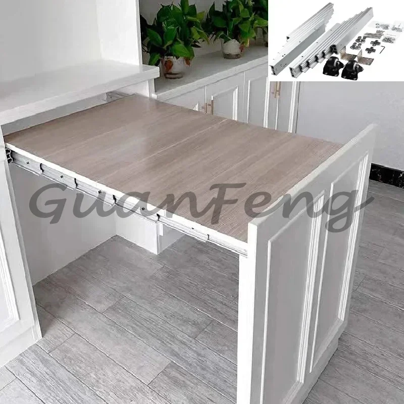 Aluminum Folding Dining Table Slide Telescopic Flat Push Cabinet Slide Hidden Kitchen Table Hardware Accessories
