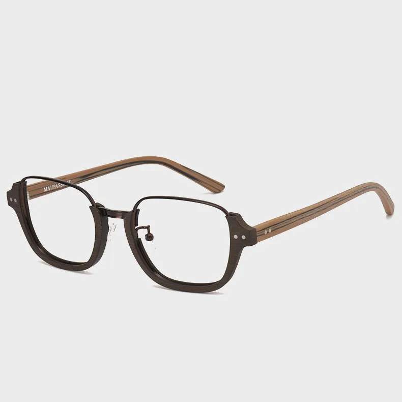 

Japan Style Square Classic Inverted Half Rim Eyewear Unique Wood Texture Acetate Prescription Glasses For Men Eyeglass Frames