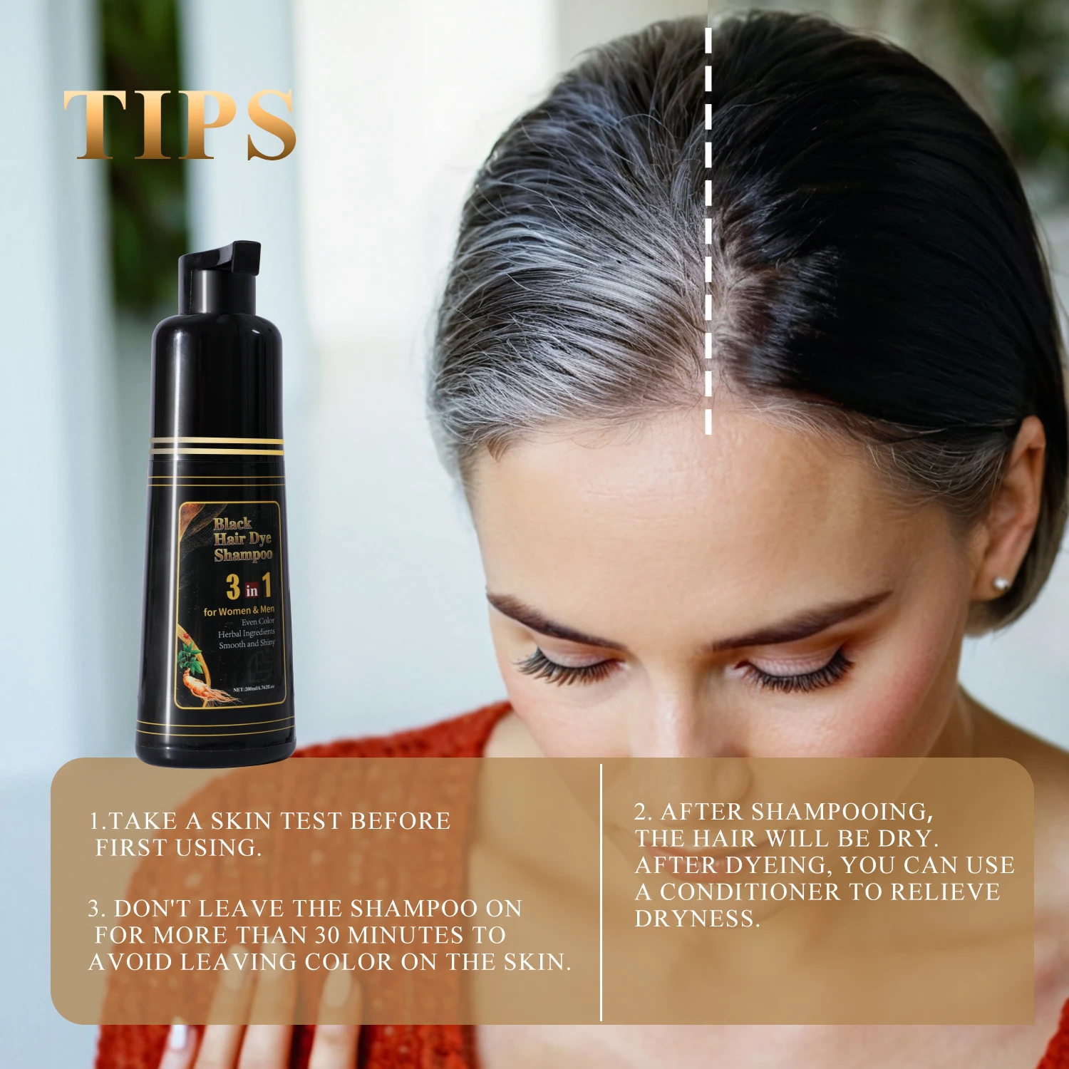 

200ML Black Hair Dye Shampoo 3 in 1 for Gray Hair Deep Nourishing Fast Effective Repair White Color Dye To Natural Black Hair