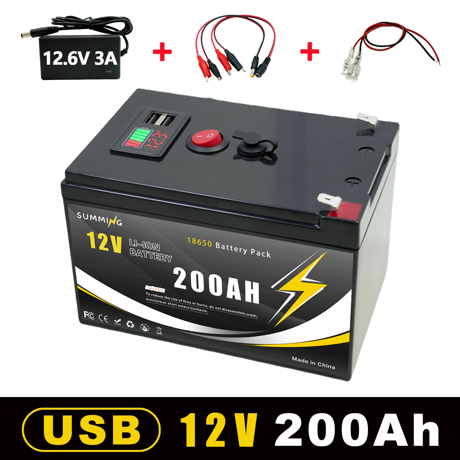 

12V 200Ah Lithium LiFePO4 Deep Cycle Batteryfor Off-Grid Applications, Solar,Fish Finder,Lighting, Power Wheels Built-in BMS