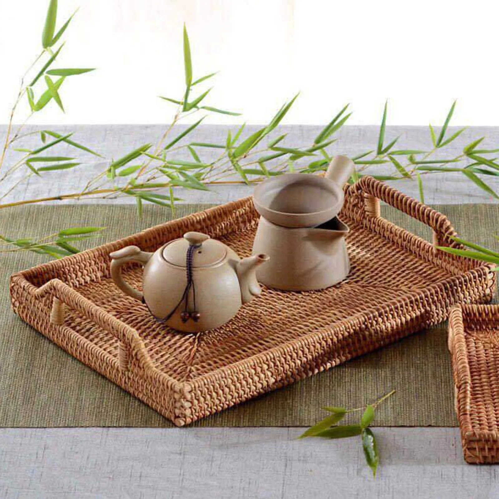 

Hand-woven Wicker Basket Food Tray Rattan Fruit Hand-braid Rectangular Eco-friendly 34x24x6cm Vegetable Kitchen Woven Storage