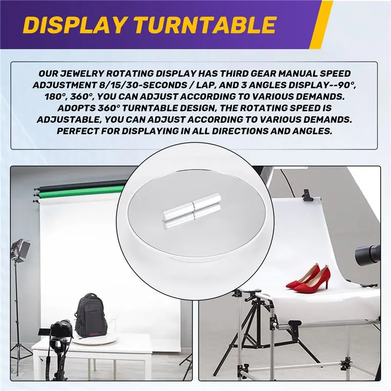 B03C-Motorized Rotating Display Stand, 7.87Inch,Mirror Covered 360 Degree Turntable Display Stand For Photography