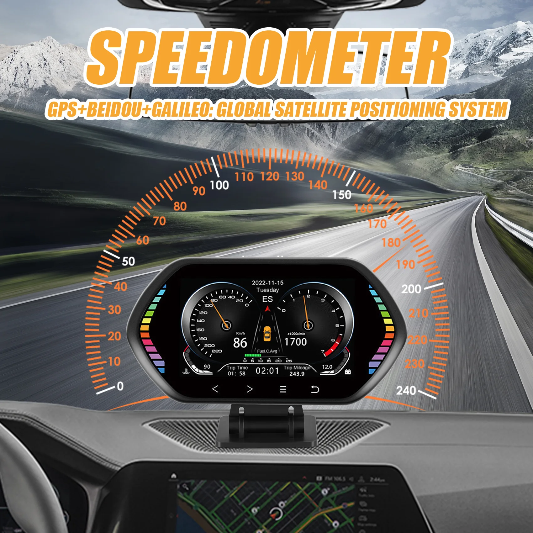 จอแสดงผลบนกระจกหน้ารถ (HUD) รุ่น Stable Performance-F12 แบบอเนกประสงค์ รองรับ OBD2 GPS พร้อมมาตรวัดความเร็วและมาตรวัดความเอียงอัจฉริยะ อุปกรณ์เสริมสำหรับรถยนต์