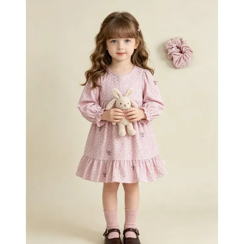 Kinder Mädchenkleid RAISE Herbst Schleife Blumendruck Kinder Mädchen Prinzessinnenkleid Rundhals 2-8 Jahre Mädchen Langarmkleid Haarband – Detail 16
