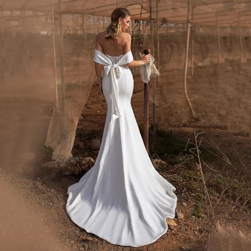 Vestidos De Novia sencillos y elegantes, Vestidos De Novia con espalda descubierta para fiesta Formal, con hombros descubiertos, 2024