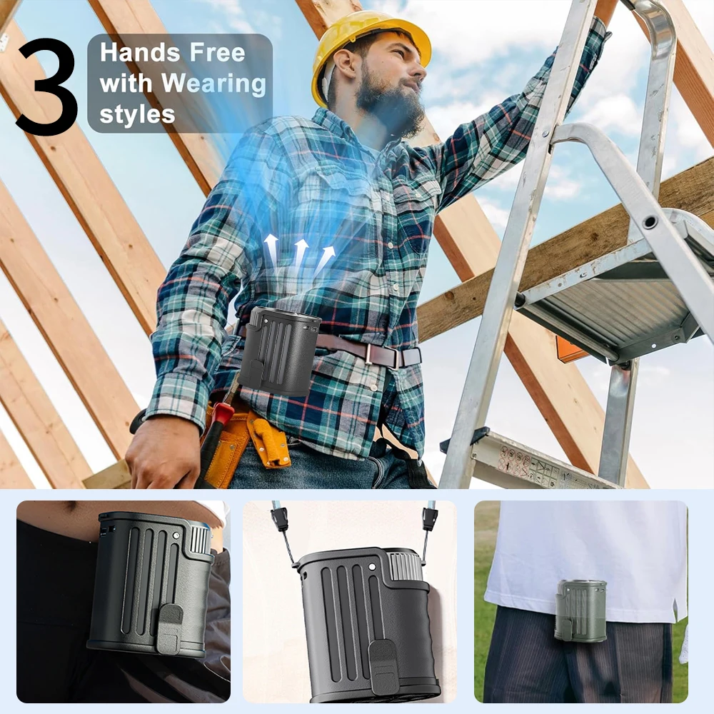 ポータブルウエストファン屋外吊り首ファン強風ベルトモバイル電源 LED 照明スポーツエクスプレス屋外作業用