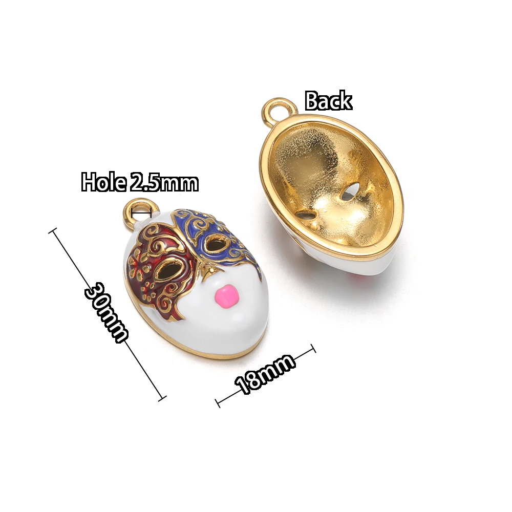 3 Stück Edelstahl-Charms mit Wechselgesichtsmasken-Motiv für DIY-Schmuckherstellung, Hip-Hop-Halsketten, Armbänder und chinesische Ohrringe. – Detail 5