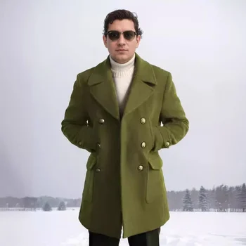 Men's British-Style Mid-Length Wool Coat 4 British Style New Men's Clothing Mid-length Double Breasted Woolen Coat Autumn Winter Jackets Trench Coat Business Male Clothing 4