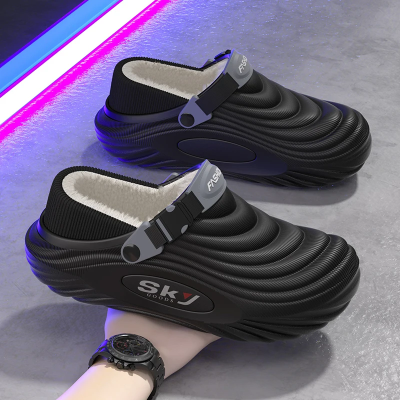 Men's Winter Warm Waterproof EVA Slippers Thick Sole 4CM Anti Slip Fur Lined Indoor Outdoor Shoes For Comfort image 4