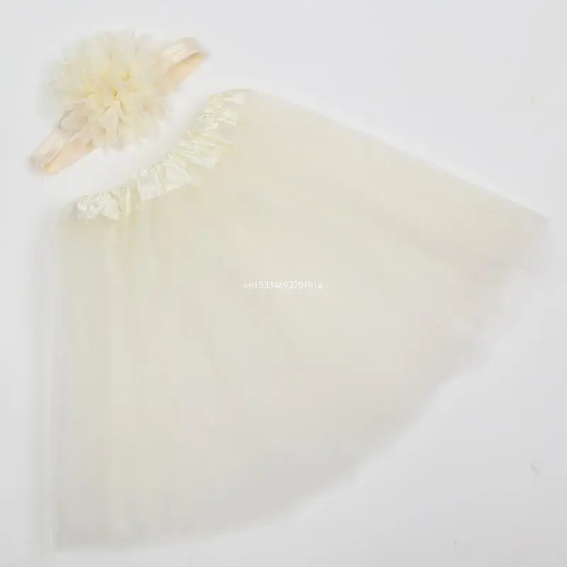 Newborn Hairband & Tulle Skirt Baby Photo Set Photo Props Infant Headband Dress Costume for Boys Girls