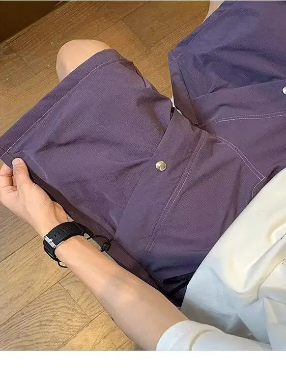 

American Retro Cleanfit Workwear orts Men Summer Trendy High Street Large ket Casual Loose Five-Quarter Mid-Pants