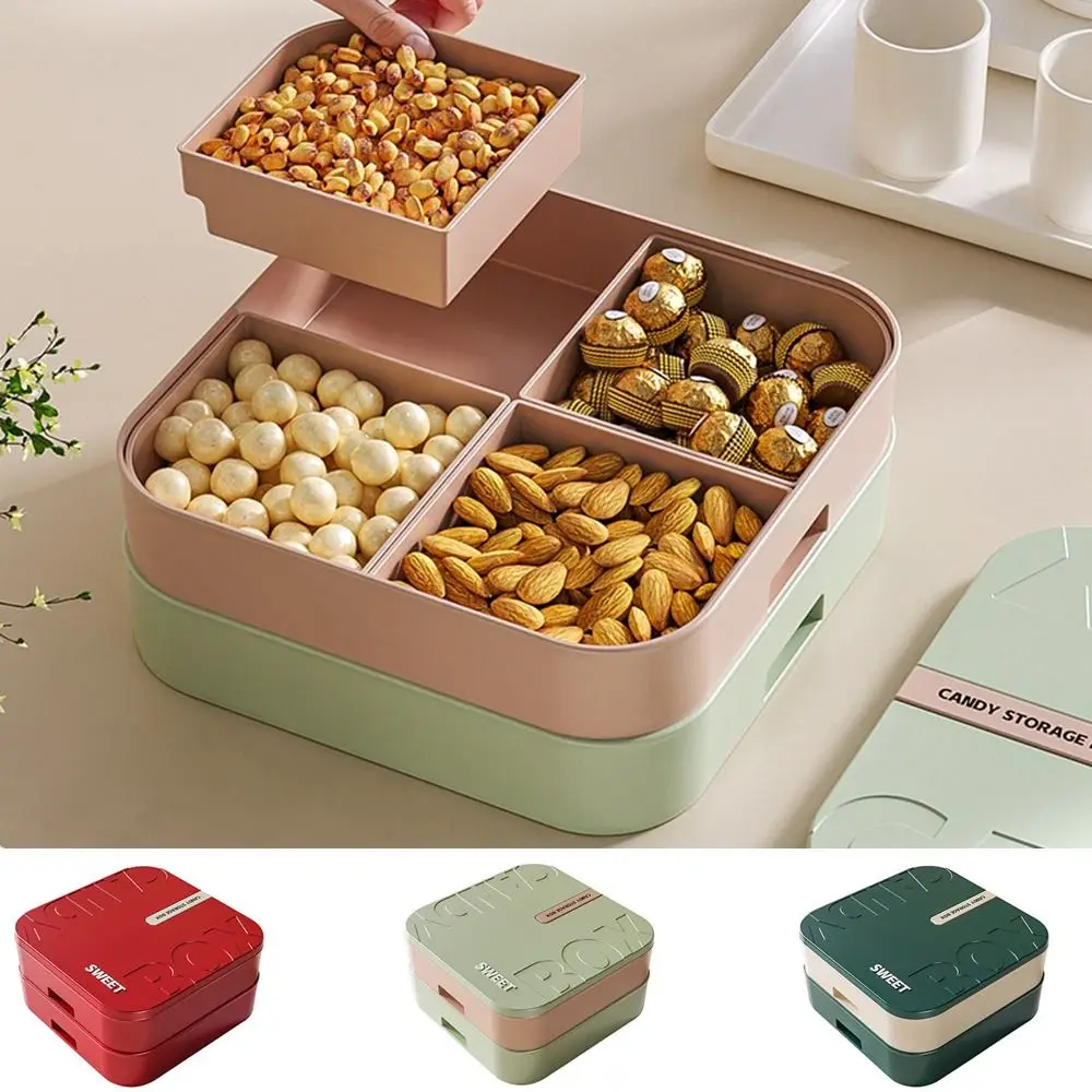 

Plastic Festive Storage Candy Box Double-layer Chinese Style Divided Food Serving Tray Sealed with Lid Dried Fruit Tray Home