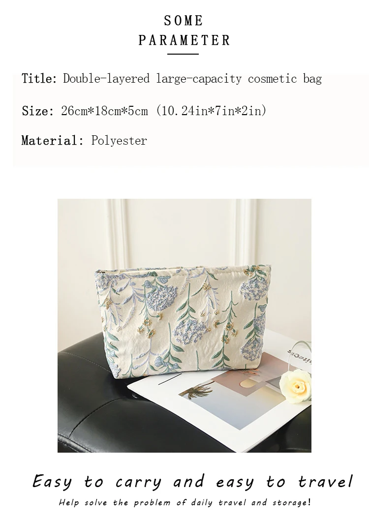 Blue Bouquet Damen-Make-up-Tasche, große Kapazität, Canvas-Kulturtasche – zur Aufbewahrung von Damenbinden und Make-up-Zubehör, Reise-Organizer – Detail 7