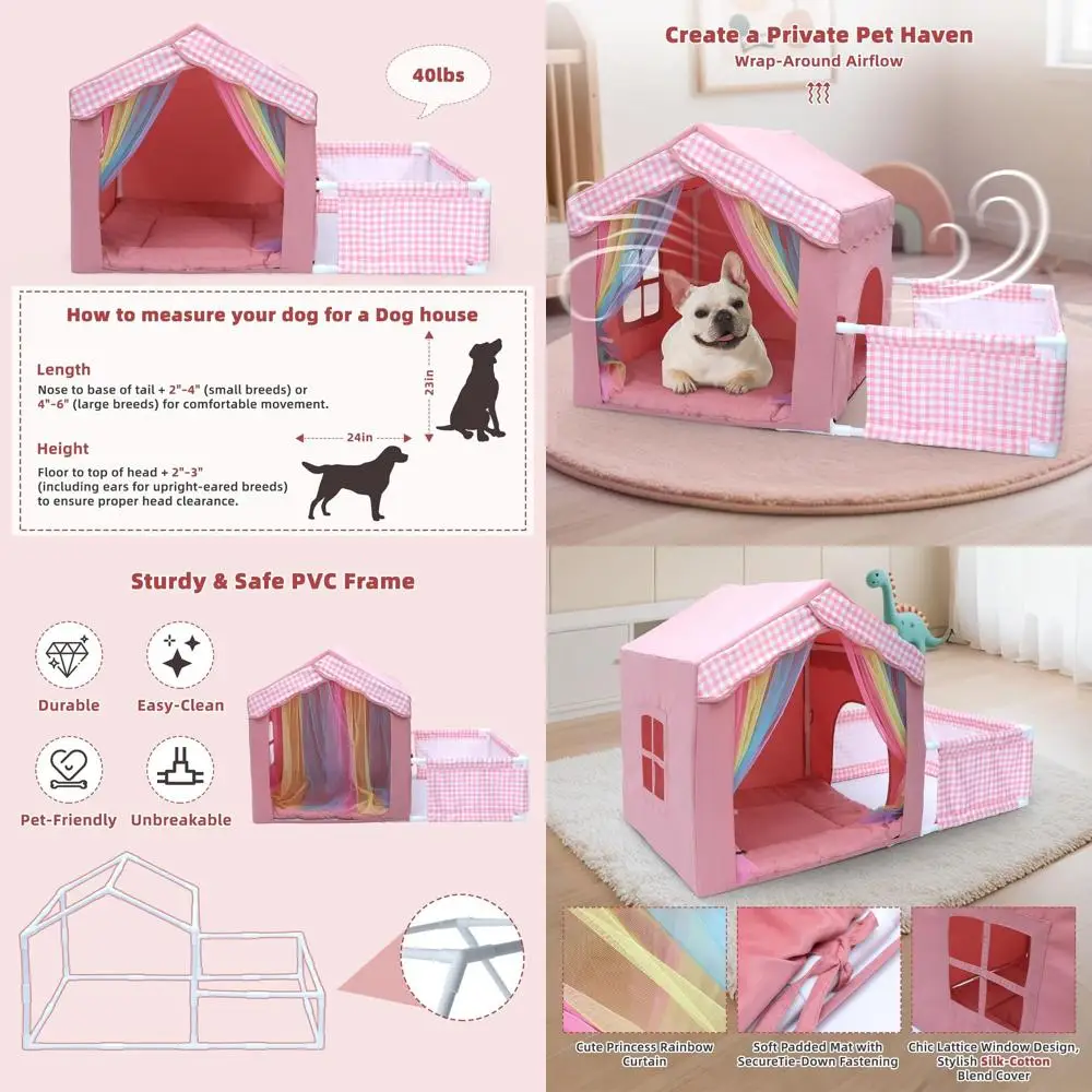 Casa para perros de interior con marco para perros pequeños a medianos, linda tienda de campaña para perros con zona de juego, transpirable, lavable, lindo perro princesa