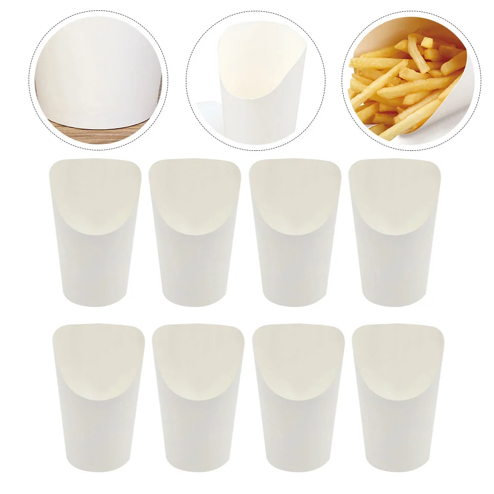 

50Pcs Disposable Kraft Paper French Fries Cone Cups with Lids Oblique Ice Cream Appetizer Finger Food Container